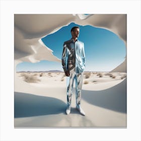 Silver Man In Desert Canvas Print