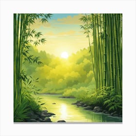 A Stream In A Bamboo Forest At Sun Rise Square Composition 304 Canvas Print