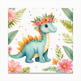 Floral Baby Dragon Nursery Illustration (10) Canvas Print