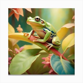 Green frog in jungle Canvas Print