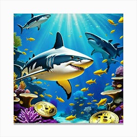 Bitcoin Sharks In The Ocean Canvas Print