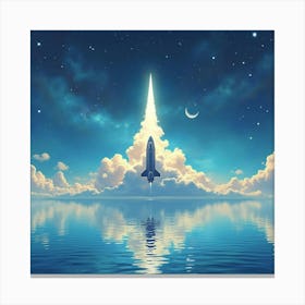 Shuttle Amidst A Watercolor Tranquil Cosmic Sea 1 Canvas Print