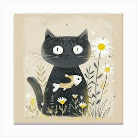 Black Cat With Fish 2 Canvas Print