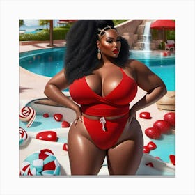 Black Woman In Red Bikini Canvas Print