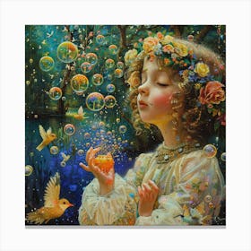 Little Girl With Soap Bubbles 1 Canvas Print