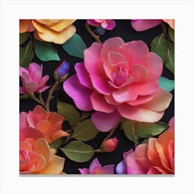 Roses On A Black Background Canvas Print