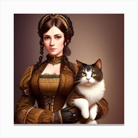 Victorian Lady With Cat Canvas Print