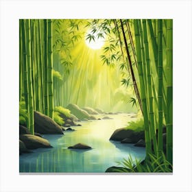 A Stream In A Bamboo Forest At Sun Rise Square Composition 37 Canvas Print