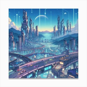 Anime Landscape With Futuristic Technology (8) Canvas Print