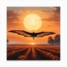 Bat Flying Over Field At Sunset Canvas Print