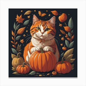 Cat With Pumpkins 1 Canvas Print