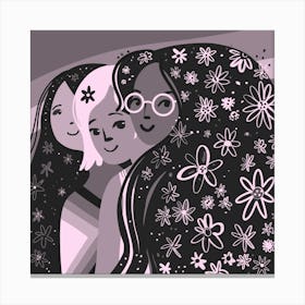 Three Women With Flowers Canvas Print