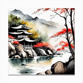 Japanese Landscape Painting Sumi E Drawing (3) Canvas Print