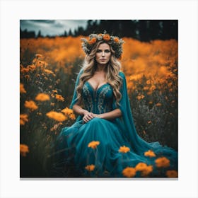 Beautiful Woman In A Field Of Flowers Canvas Print