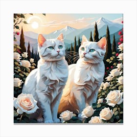 Two White Cats In The Garden Canvas Print