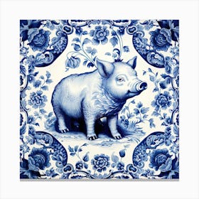 Lucky Pig Delft Tile Illustration 4 Canvas Print