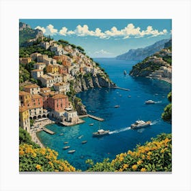 A Scenic Painting Of The Amalfi Coast In Italy 0 Canvas Print