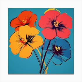 Andy Warhol Style Pop Art Flowers Flax Flower 2 Square Canvas Print