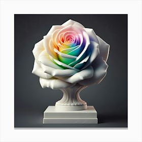 A White Marble Bust Of Rainbow Colored Rose On A Grey Background, 3d 2 Canvas Print