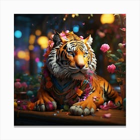 Tiger With Flowers Canvas Print