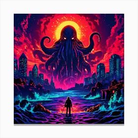 Retro Pop of Cthulhu Rises Canvas Print