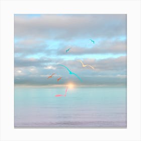 Colorful Seagulls Flying Square Canvas Print
