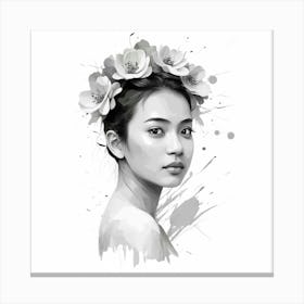 Asian Girl With Flowers 7 Canvas Print