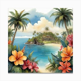 Pacific Islands 1 Travel Illustration Art Print 1 Canvas Print