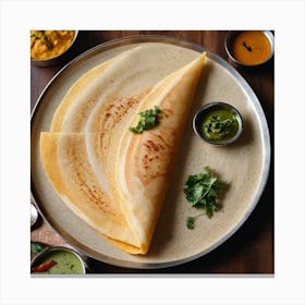 A Delicious Dosa Food Photography Close To Camera Canvas Print