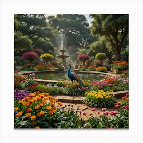 Peacock In The Garden 4 Canvas Print