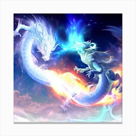 Dragons Fighting In The Sky Canvas Print