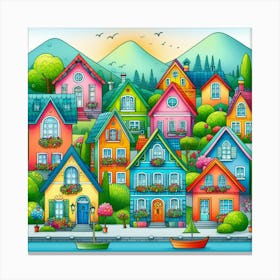 Colorful Houses On The Lake Canvas Print