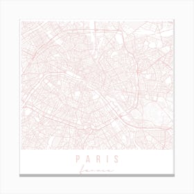 Paris France Light Pink Minimal Street Map Square Canvas Print