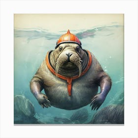 Walrus In A Helmet Canvas Print