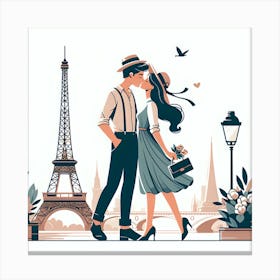 Paris Couple In Love Canvas Print
