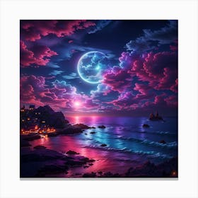 Moon And The Ocean Canvas Print