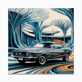 Vintage Mustang In The Forest Canvas Print