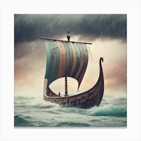 Viking Ship In Stormy Sea 2 Canvas Print
