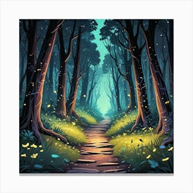 Anime Style Forest At Night With Fireflies (2) Canvas Print