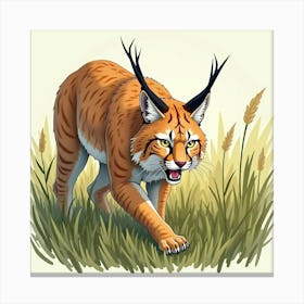 Bobcat Hunting In Tall Grass 1 Canvas Print