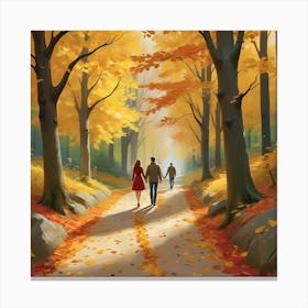 Couple Walking In The Autumn Forest 1 Canvas Print