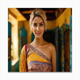 Beautiful Woman In Sari Canvas Print