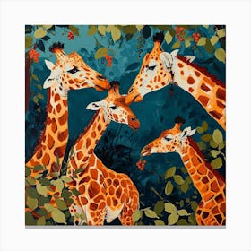 Giraffes Amongst The Leaves Acrylic Style Painting 1 Canvas Print