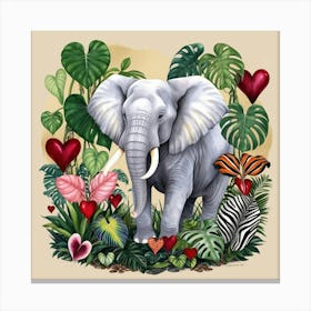 Elephant and Hearts Canvas Print