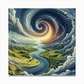 3 Dimensional Rivers In The Country Swirls In A Vortex Of Storm Clouds Canvas Print