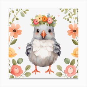 Floral Baby Pigeon Nursery Illustration (64) Canvas Print