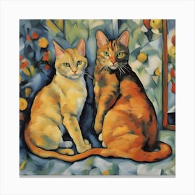 Cats In Front Of Mirror Modern Art Cezanne Inspired Canvas Print