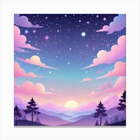 Sky With Twinkling Stars In Pastel Colors Square Composition 7 Canvas Print