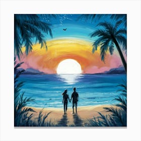 Sunset Couple Painting Canvas Print