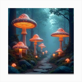 A Mystical Mushroom Forest With Giant, Glowing Fungi 1 Canvas Print